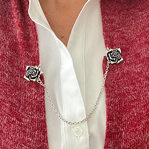 Evelots Rose Sweater/Collar Clip with Chain-Vintage Look Dress/Blouse/Cardigan4