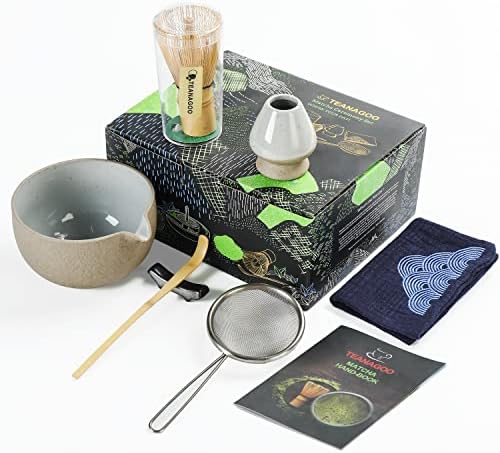 Japanese Tea Set (7pcs) Matcha Whisk Set Matcha Bowl with Pouring Spout Bamboo Matcha Whisk (chasen) Scoop (chashaku) Matcha Whisk Holder Tea Making Kit. N2, Darker Grey, Matcha Green Tea Powder…