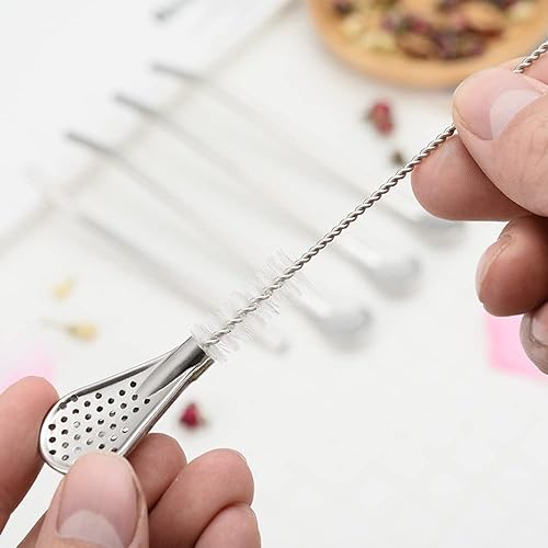 Miniatura 4 de 2 filtros de cuchara de acero inoxidable con 2 cepillos de limpieza, cuchara de té reutilizable para té suelto, popote de yerba mate, pajitas de