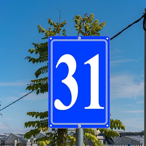 Image of Premium Aluminum Number Signs 31, Metal 12 inch X 8 inch Blue Numbered Signs Outdoor for Parking Lots, Floor, Dock, Court, Aisle, Field, High Visibility, No Fade, Weather-resistant