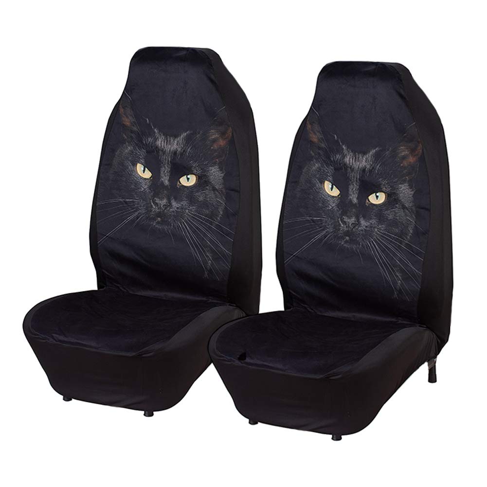 Blueshyhall Car Seat Covers for Front Seats, Car Drive Seat Protector Ultra-Soft, Universal Fit for Car Interior Accessories Animal Print Decoration- Black CAT