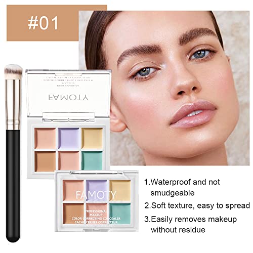 6 Color Correcting Concealer Palette With Concealer Brush, Tattoo Concealer, Cream Contouring Makeup Kit, Corrects Dark Circles Red Marks Scars,Longwear&Easy To Apply, Highlight And Contour, Light Mediumor Creamy Concealer For Mature Skin A1 Adjust Skin #TOP2