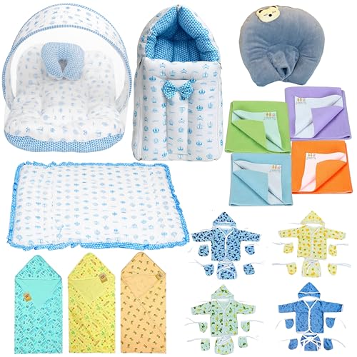 Image of Infantbond by fareto Newborn Baby Bedding Essentials | Daily Needs Items | Hopsital kit Ready Combo | Baby Products All (Pack of 32) (0-6months)(Taj Blue)