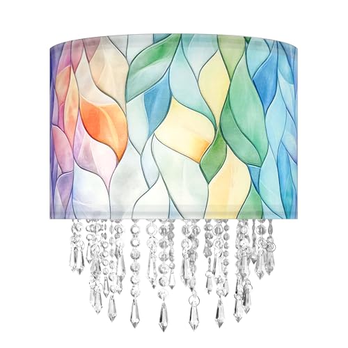 Colorful Macaron Lamp Shade with Acrylic Bead Droplets Elegent Whimsical Fabric Light Shade for Pendant Table & Floor Lamp Art Decor for Bedroom or Eentryway 11.8in
