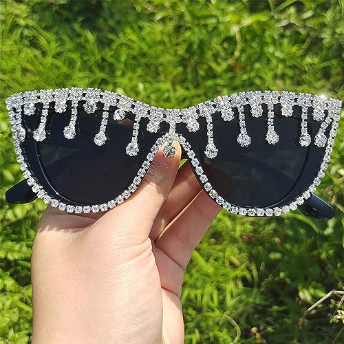 willochra Cat Eye Women Tassel Sunglasses Crystal Rhinestone Sparkling Bejewelled Sunnies Funky party sunglasses3