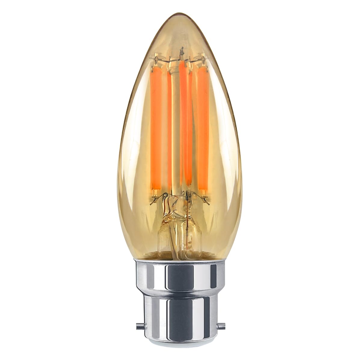Long Life Lamp Company 6w Vintage LED Candle Light Bulb Bayonet B22 Dimmable Amber Glass 1800k Filament