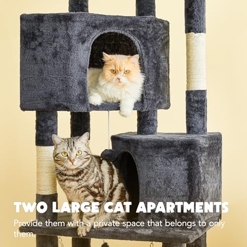 Árbol para gatos de interior 63in torre multi-niveles con 2 condos y juguetes miniatura 3
