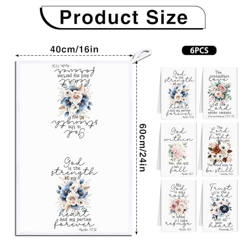 Image of Bible Christian Kitchen Towels, Religious Wildflower Hand Towels | Soft Absorbent, Set of 6, Christian Gifts, Women Kitchen Bathroom House Cooking Home Decor Cleaning Gifts