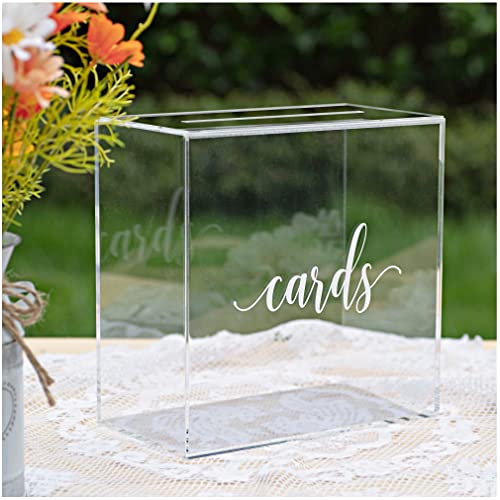 Image of UNIQOOO Clear Acrylic Card Box w /Slot, Thick DIY Wedding Box Blank White Print, Large 10x10x5.5 in, for Reception Decoration Fundraiser Money Box Election Ballot Graduation Keepsake Party Favor