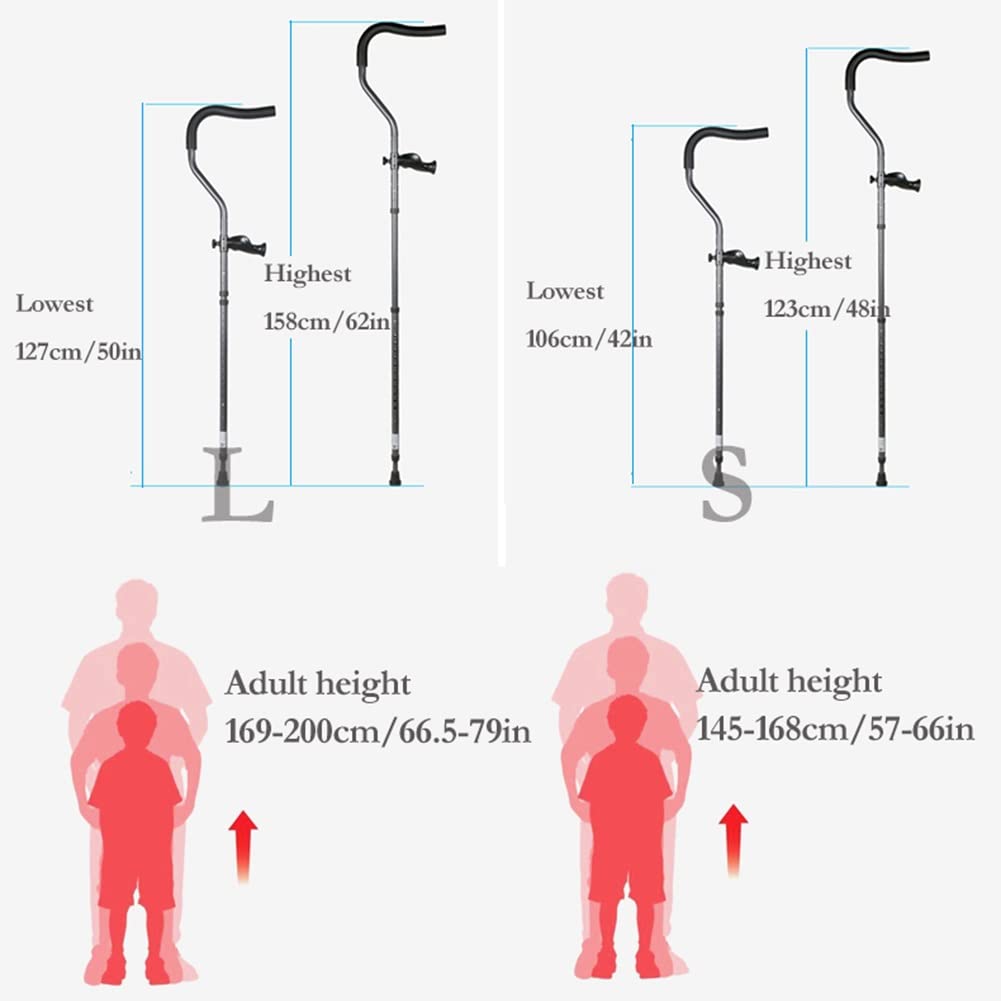 Muletas Plegables para Axilas con empuñadura anatómica, muletas ergonómicas en Forma de F, Altura Ajustable, muletas de Aluminio, Puntas articuladas, 1 par (Size : S)