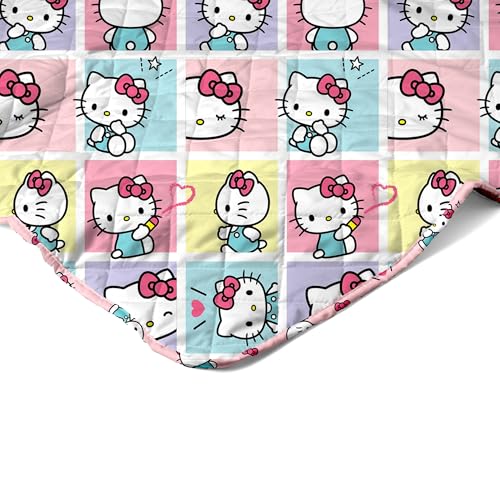Image of Northwest Hello Kitty Sweet As Can Be Reversible Quilted Throw, Kawaii Cozy Fantasy Throw, Gift for Anime Fans or Game Room Decor, 90 x 90 Inches