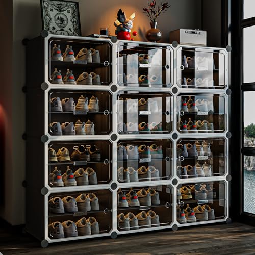 Image of MAGINELS 8-Tier Shoe Rack,Expandable Plastic Shoe Cabinet. Shoe Storage with Door,Entryway, Closets, Hallway, and Bedroom.Accommodates Up to 48 Pairs of Shoes.Grey (3 by 8)