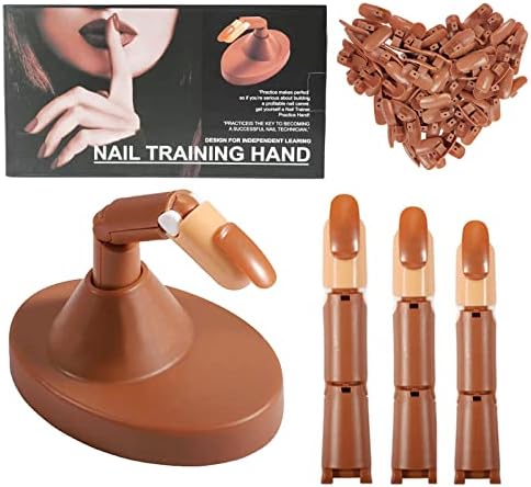 Practice Hand for Acrylic Nails，Mannequin Hands for Nails Practice，Flexible Adjustable False Fake Nail Training Mannequin Hand Model (3 finger brown)