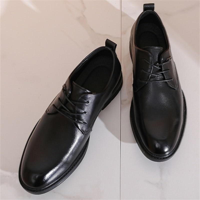 Men's Business Dress Leather Shoes Pointed Toe Low-top Lace-up Black Oxford Shoes Comfortable Non-Slip Rubber Soft Sole Casual Shoes for Men