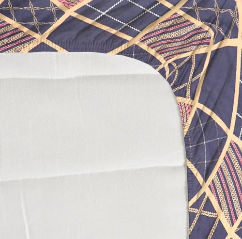 Image of NEW LEAF Premium Cotton Elastic Fitted Bedsheets with 2 King Size Pillow Covers | Double Bed with All Around Elastic 180 TC Supersoft | Size - 72 King Sizex78+10 inches | Navy Pink Mosaic