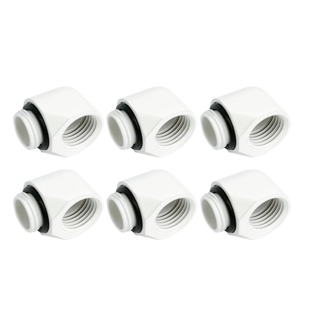 Dracaena.io 6-Pack G1/4 90° Elbow Fitting, M-F, White, Brass Water Cooling