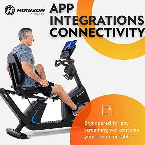 Image of Horizon Fitness 5.0R Recumbent Bike, Fitness & Cardio, Magnetic Resistance Cycling Bike with Bluetooth, Comfort Seat with Lumbar Support, Step-through Frame, and 350lb Weight Capacity