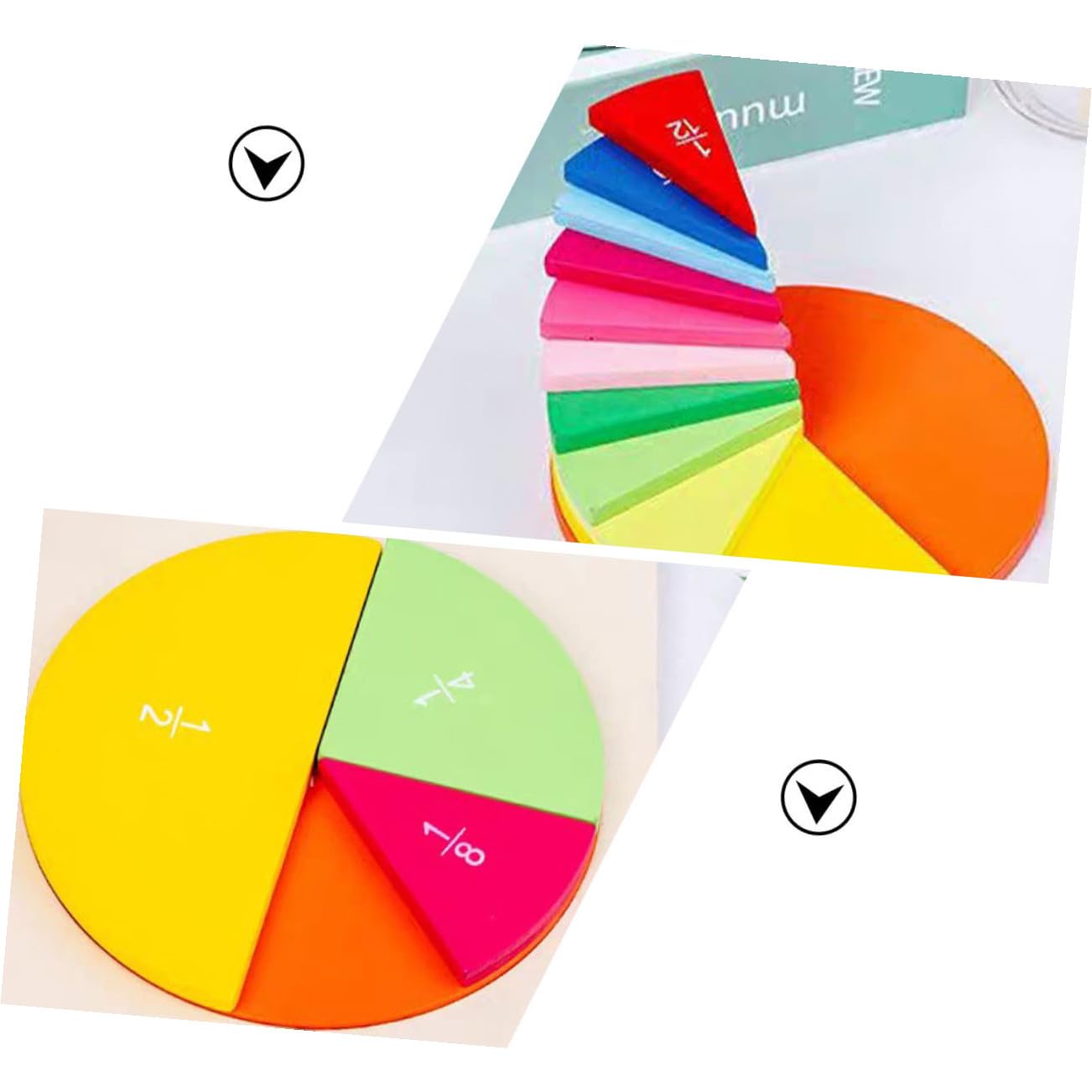 WOONEKY Juego Educativo de Madera en Forma de Disco para Aprender Fracciones, Tablero Didáctico Divertido para Estudiantes Visualización Clara