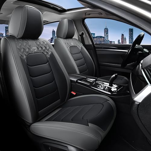 Image of FLORICH Car Seat Covers, Leather Seat Covers, Waterproof Car Seat Protector, Auto Driver Seat Covers Accessories Fit for Most SUV Trucks(Gray&Black, Full Set)