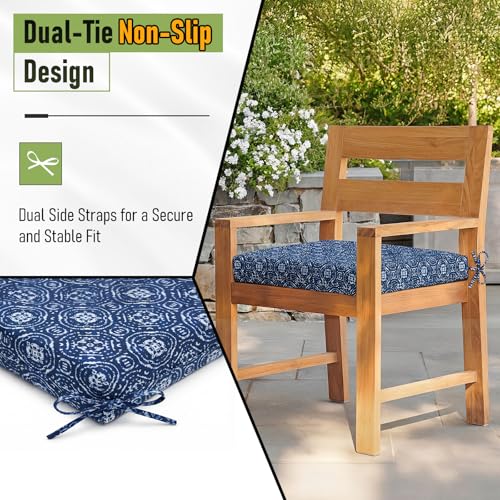 Image of Basic Beyond Outdoor Chair Cushions Set of 4, Square Corner Outdoor Cushions for Patio Furniture, Water Resistant Patio Chair Cushions with 2 Ties, 18.5x16x3, Blue Circles
