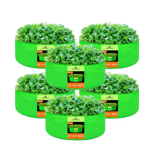 Image of Kingwell grow bags 15x9 inch pack of 6 Grow Bag For Terrace Garden Leafy Vegetable Plant Grow Bags Fruits Growing Containers For terrace Gardening