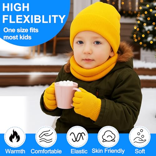 Image of JaGely 150 Pcs Kids Winter Beanies Gloves Scarf Bulk Knit Hat Stretchy Full Fingers Gloves Scarves for Boys Girls (Elegant)
