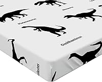 Vista 4 de Ambesonne Dinosaur Fitted Sheet, Composition Different Dinosaurs Silhouettes Their Names Evolution Wildlife, Soft Decorative Fabric Bedding