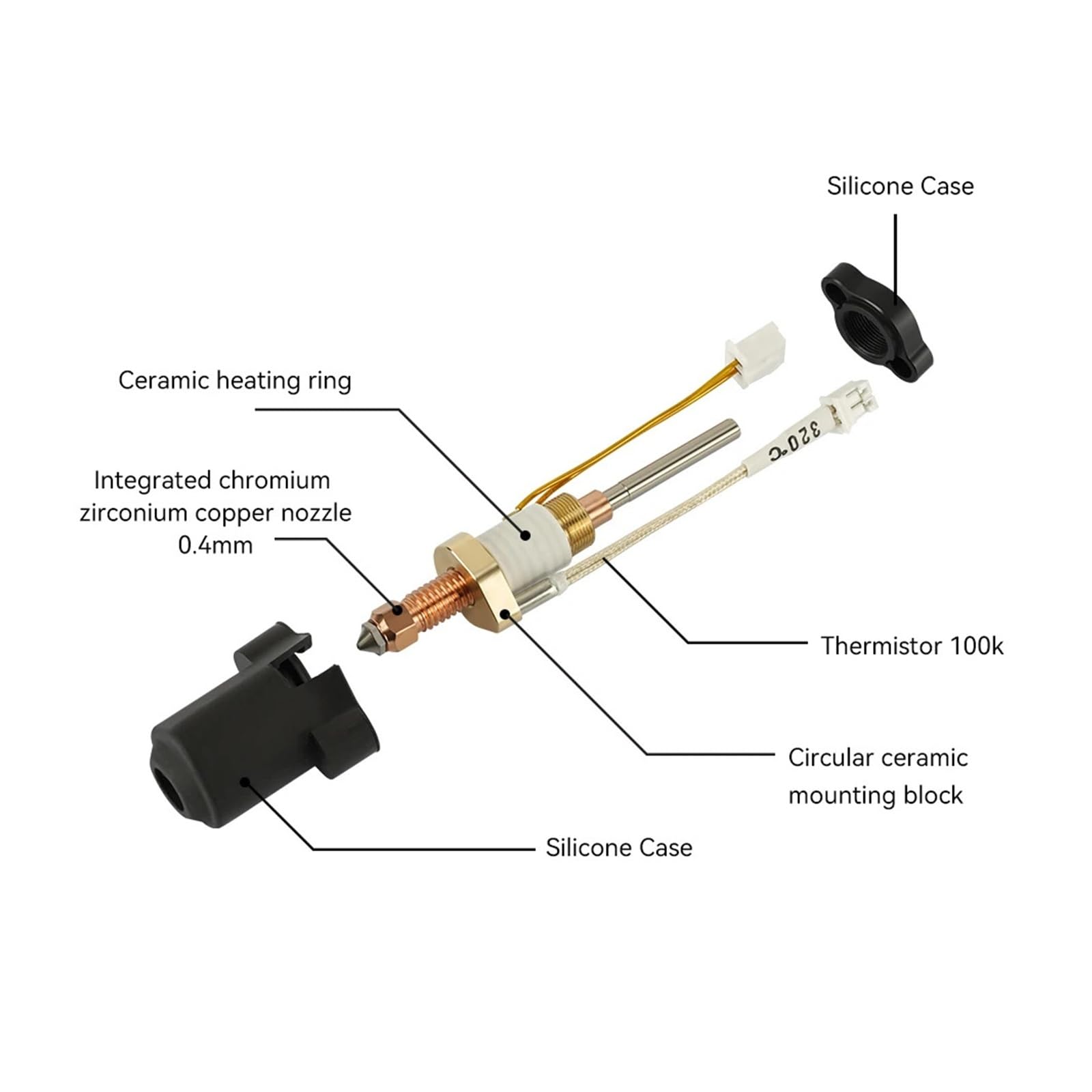 Compatible con Creality, kit de hotend cerámico K1/SE/C/Max/E3 V3 | Kit de hotend cerámico, acero endurecido, intercambio rápido, compatible con K1/SE/C/Max/E3 V3(3PCS 0.4mm Nozzle)