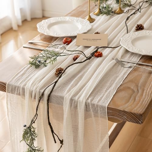 Image of White Cheesecloth Table Runner Fall Boho Wedding Birthday Party Home Decor
