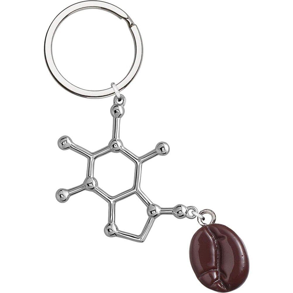 Ericetion Silver Caffeine Molecule Keychain Coffee Keychain Science Gift Chemistry Gift Coffee Cup Coffee Lover Gift Coffee Key Ring