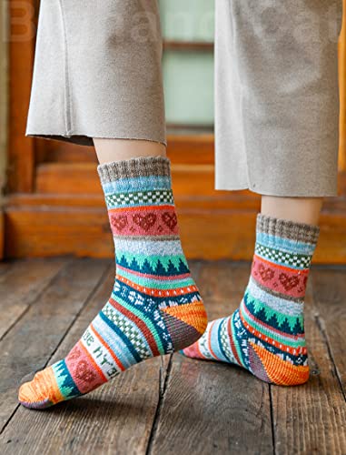 Image of IIG 5 Pairs Women's Vintage Style Thick Wool Warm Winter Crew Socks