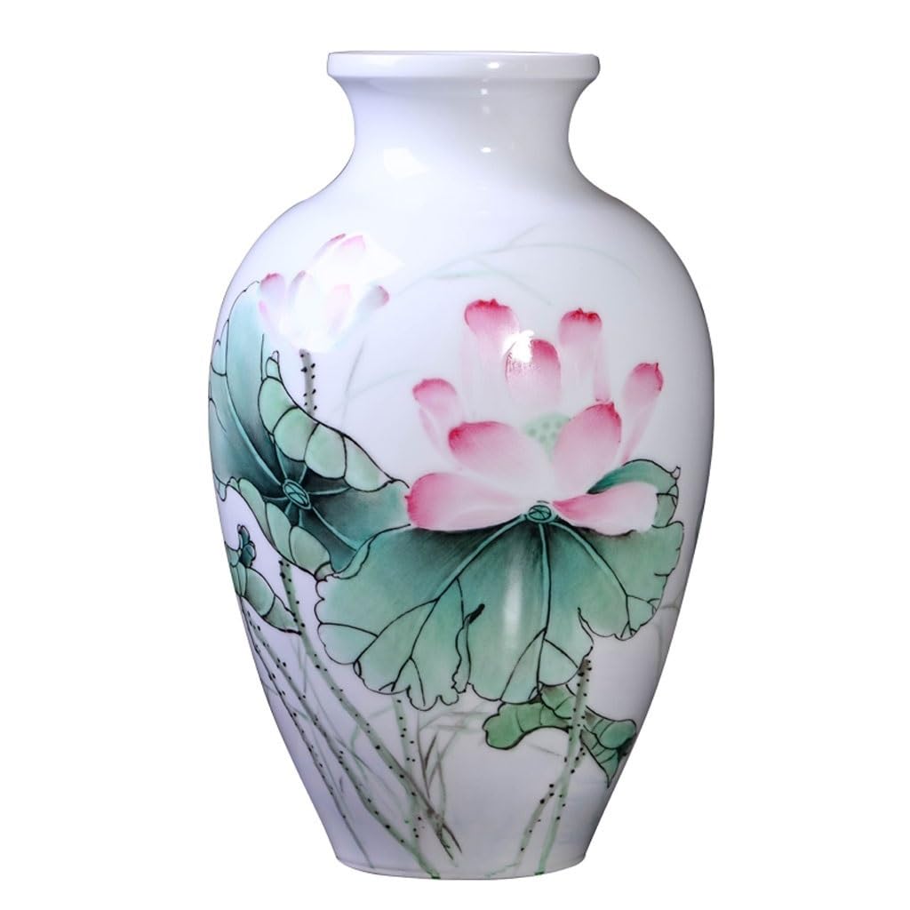 Bzgpmfud One Color Vase Desktop Flower Lotus Ceramic Hand-Painted Modern Minimalist Living Room Decoration Chinese Decorative Porcelain