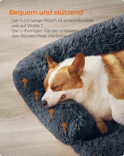 Feandrea FluffyHug Hundebett Plüsch, Hundedecke Sofa, Sofaschutz Hund, Hundekissen, Größe L, für mittelgroße Hunde, 95 x 85 x 16 cm, dunkelgrau PGW222G02