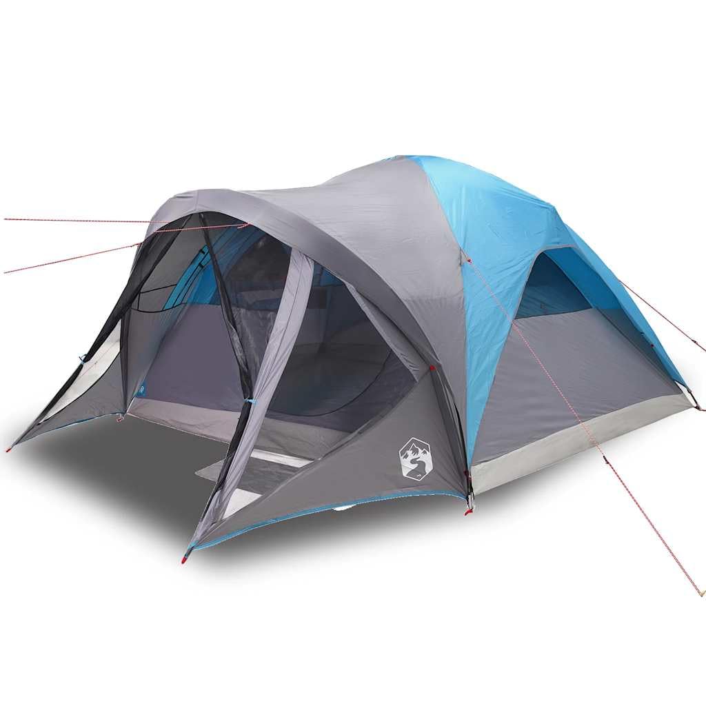 Tunel Family Tent dla 6 osób, wodoodporny, niebieski, 411 x 325 x 180 cm, przenośny schronisko kempingowe z portem elektrycznym, idealny do przygód na świeżym powietrzu i podróży grupowych
