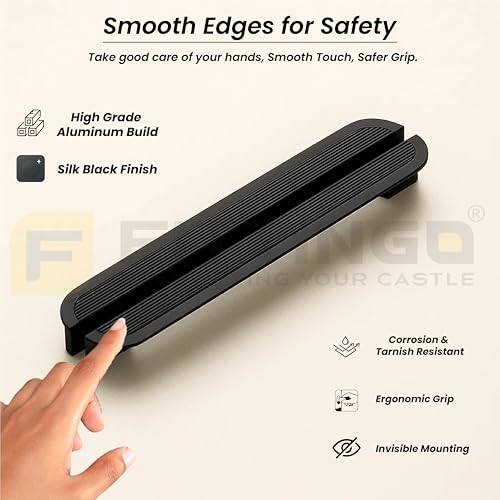 Image of VEZEL Aluminium Cabinet Handle /Wardrobe Handle, Knobs for Cabinets Handle - Modern Cabinet Pull for Wardrobe, Drawer & Cabinets Furniture, (Silk Black) 96mm - Pack of 2-| 3 Years Warranty |
