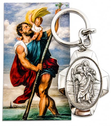 St Christopher Metal Keychain Travel Saint Key Ring with Holy