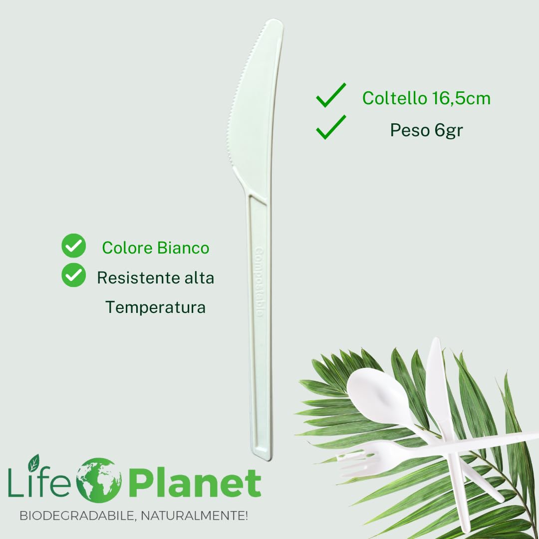 1000 Coltelli Usa e getta in cPLA, Posate Biodegradabili e Compostabili, Stoviglie Monouso 100% Naturali