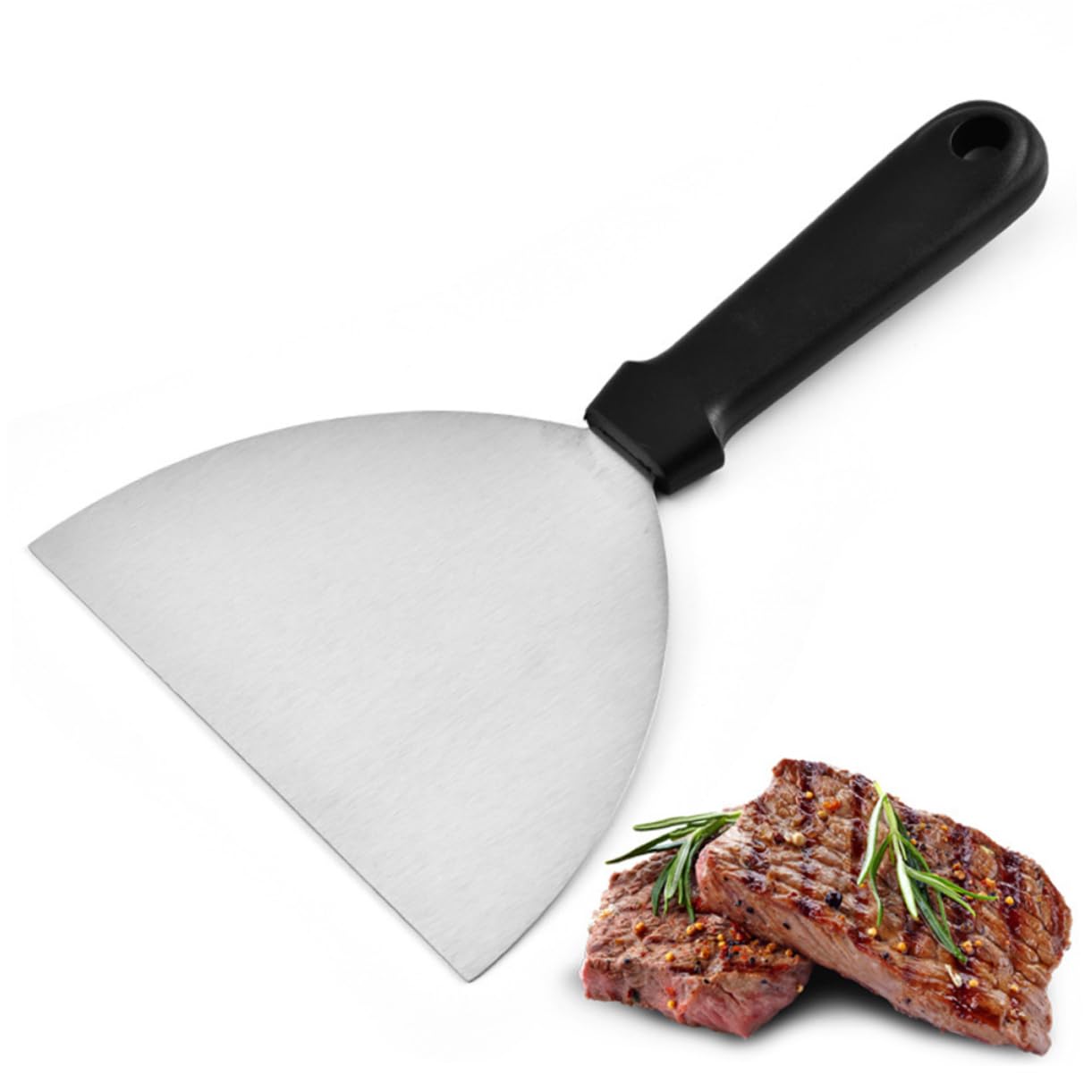 BEBEMOKO Stainless Steel Semicircle Pancake Spatula Griddle Scraper Pizza Server Easy Flipper Cake Spatula Lifter