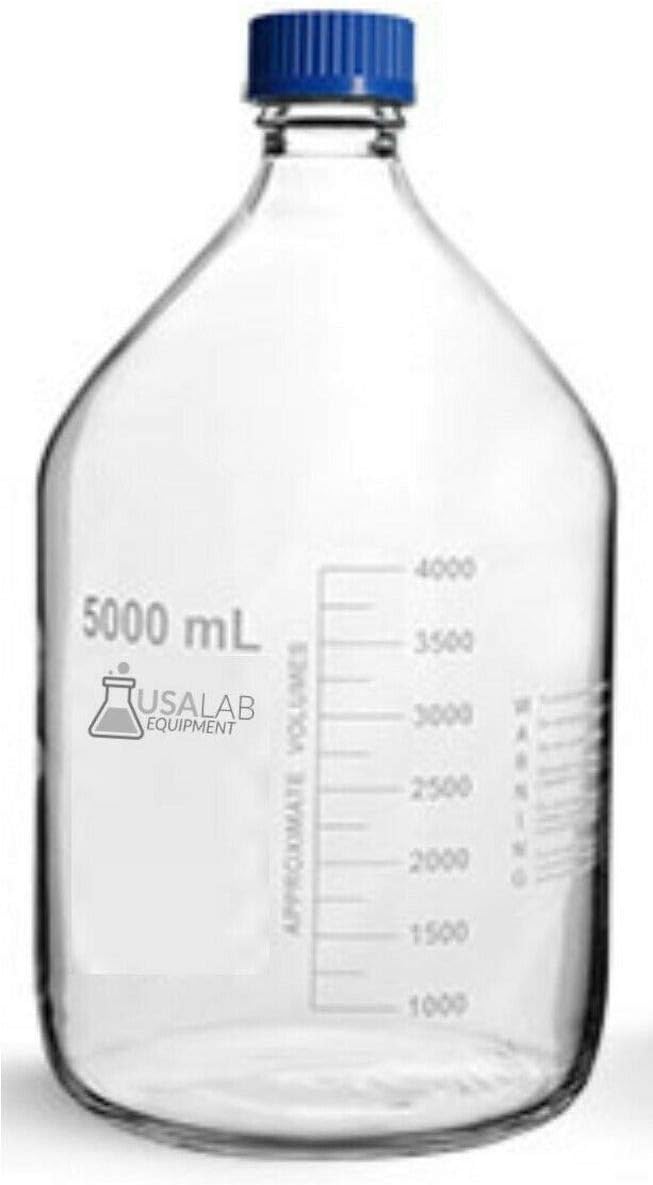 USA Lab 5000ml Glass Media Storage Bottles Boro 3.3 with GL45 Screw Cap, Pour Ring Included, Air Tight Seal, Great for Hot and Cold Liquids. : Industrial & Scientific