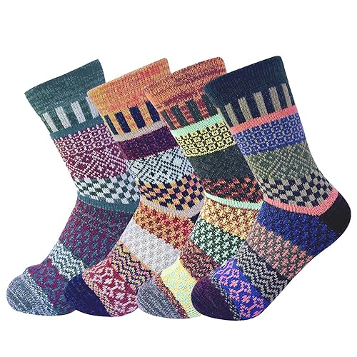 JOYCA & CO. 3-5 Pairs Womens Multicolor Fashion Warm Wool Cotton Thick Winter Crew Socks (Double Heart)