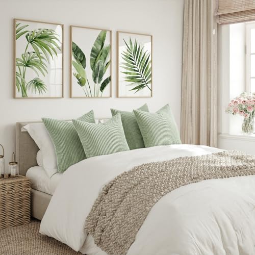 Image of Topfinel 20x20 inch Decorative Sage Green Throw Pillow Covers, Cushion Cases Set of 4 Soft Velvet Modern Double-Sided Designs, Mix and Match for Home Decor, Pillow Inserts Not Included