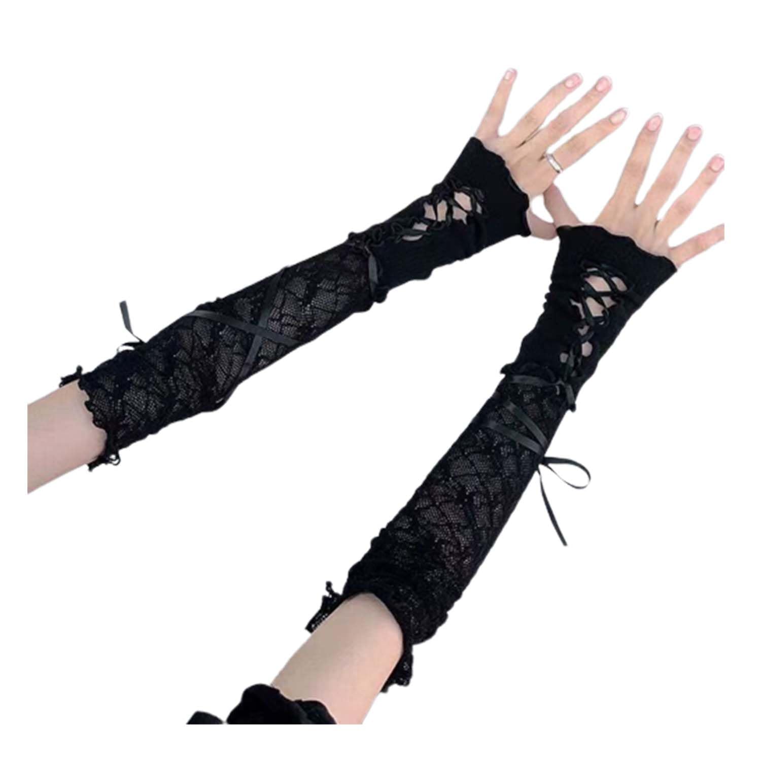 Amazon.com: Sumleno Lace Up Fingerless Gloves Y2k Cute Lolita Arm