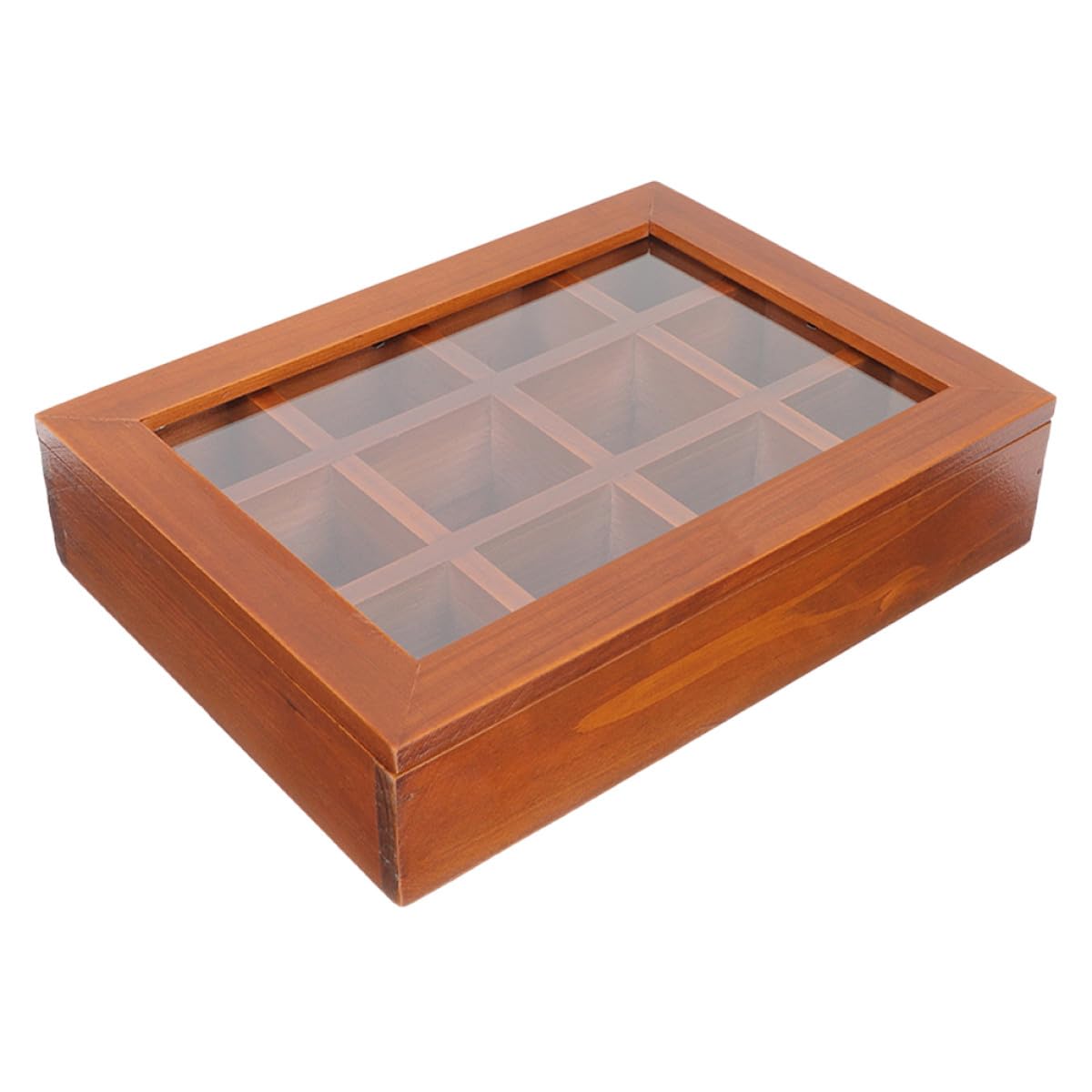 VANZACK Boîte à Sachets de Thé Compartimentée 12 Cases en Bois avec Couvercle Transparent, Organiseur Multifonction pour Sachets de Thé, Café Instantané et Sucre, Rangement Compact pour