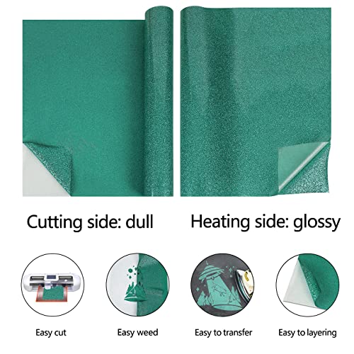 Image of guangyintong HTV Glitter Green Roll, 12''x8ft Iron on Vinyl for T-Shirts, Easy to Cut & Weed for Heat Vinyl Design