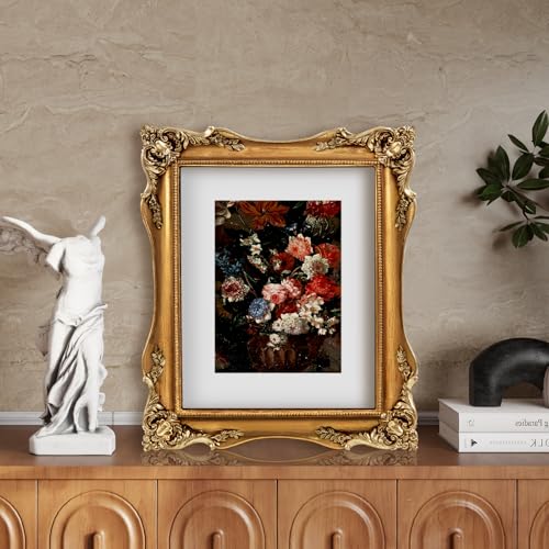 Image of 8x10 Vintage Frames Gothic Victorian Picture Frames Gold | Matted to 5x7 or 8x10 Photos, Real Glass, Tabletop or Wall Display