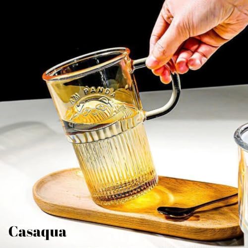 Image of Iridescent Glass Tumbler with Handle Lid and Straw - 400ML, Set of 1, Travel Coffee Sipper Mug Leakproof for Juice Cocktail Iced Tea Smoothie Hot Cold Drink Cup (Receiving Random Color)