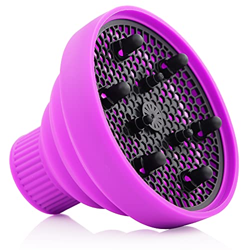 Collapsible Diffuser for Curly Hair, Kimqi Salon Rubber Diffuser Attachment for Hairdryer Diameter 1.5-2 Inch, Purple