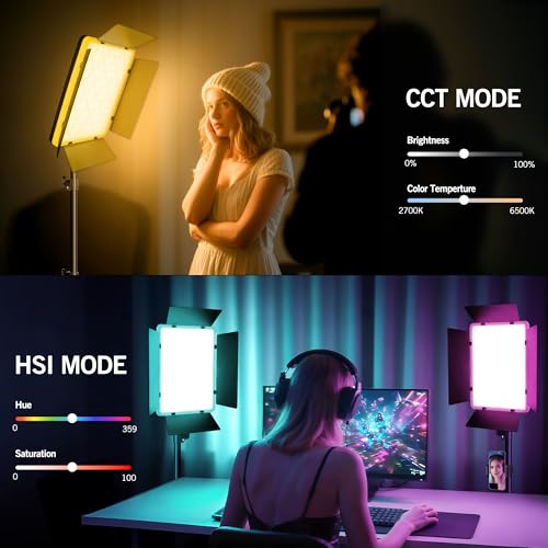 Image of NiceVeedi 40W RGB Photography Lighting with 20 Effects, 360 Full Color /2700-6500K Studio Lights with Remote & Display, Lighting for Video Recording /Photography /Streaming /YouTube /TikTok /Content Creat