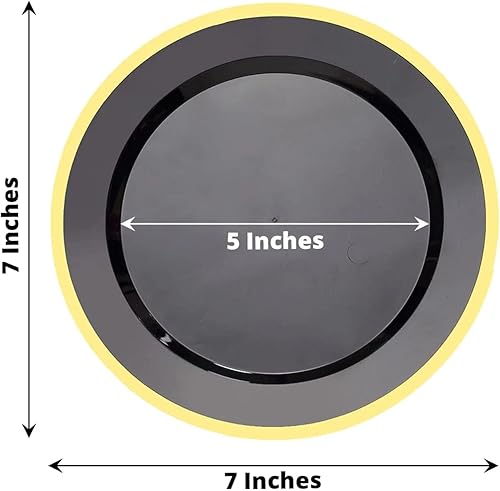 Miniatura 2 de 10 platos de postre redondos de plástico desechables negros de 7 pulgadas, borde dorado, eventos, catering, decoración de vajilla para el hogar