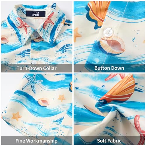 Image of LittleSpring Boys Summer Outfits Button Down Short Sleeve Hawaiian Shirts and Shorts Set